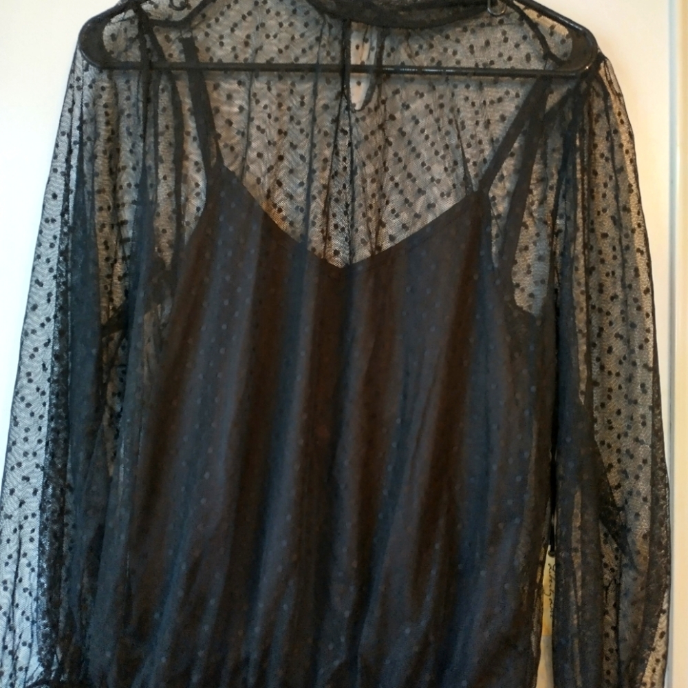 Sheer black polka dot blouse